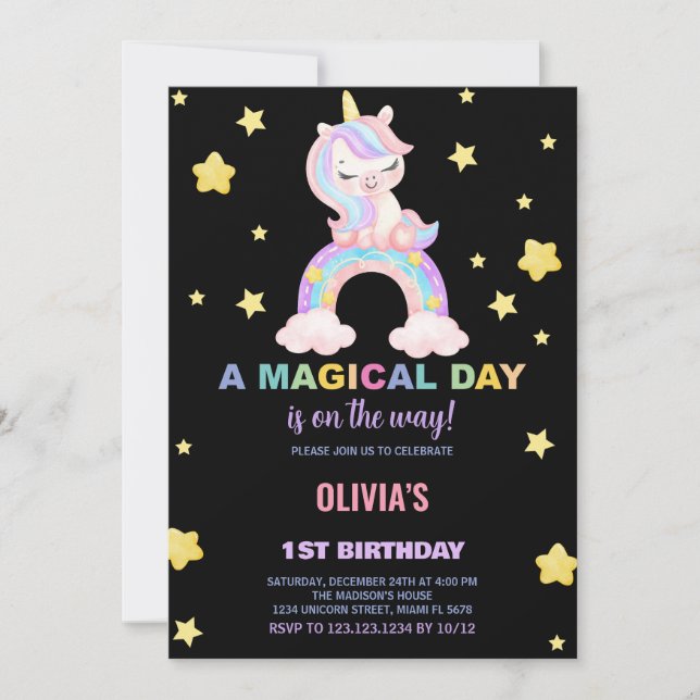 Convites de Aniversário do Rainbow Unicorn (Frente)