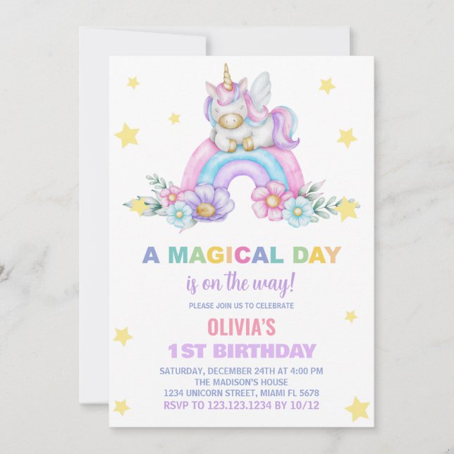 Convites de Aniversário do Rainbow Unicorn (Frente)
