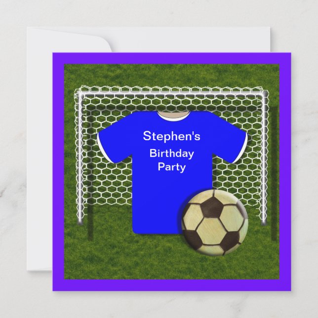 Convites de aniversário do tema de futebol azul (Frente)