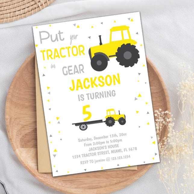 Convites de Aniversário do Trator Amarelo (Yellow Tractor Birthday Invitations)