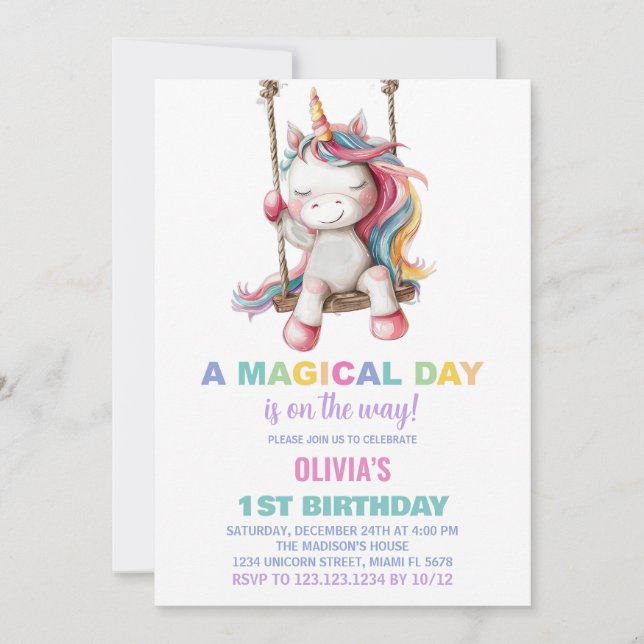 Convites de Aniversário do Unicorn (Frente)