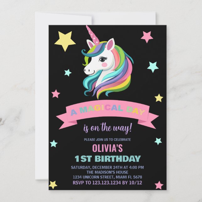 Convites de Aniversário do Unicorn (Frente)
