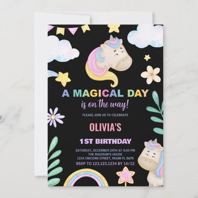 Convites de Aniversário do Unicorn (Frente)