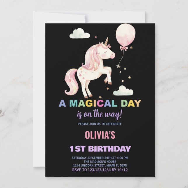Convites de Aniversário do Unicorn de Balões Rosa (Frente)