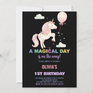 Convites de Aniversário do Unicorn de Balões Rosa