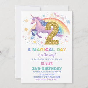 Convites de Aniversário do Unicorn do segundo