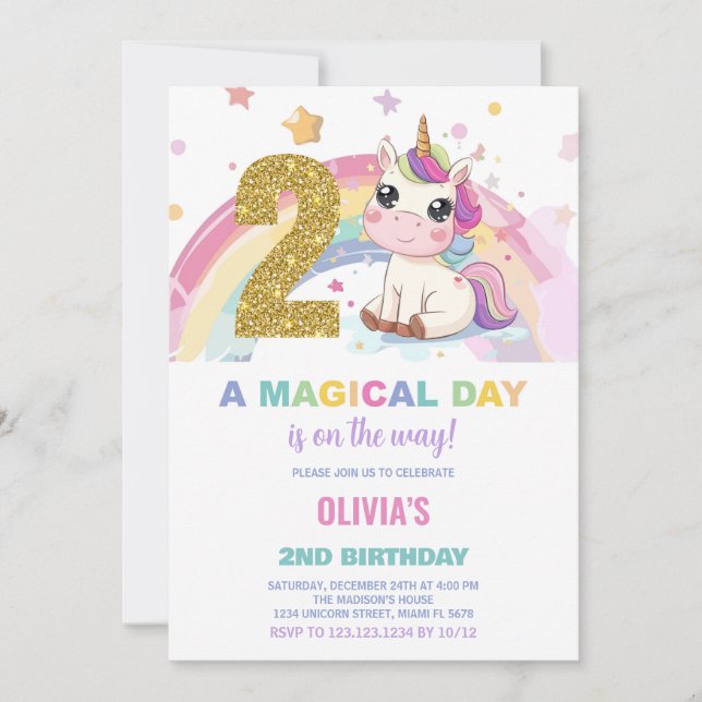 Convites de Aniversário do Unicorn do segundo aniv (Frente)
