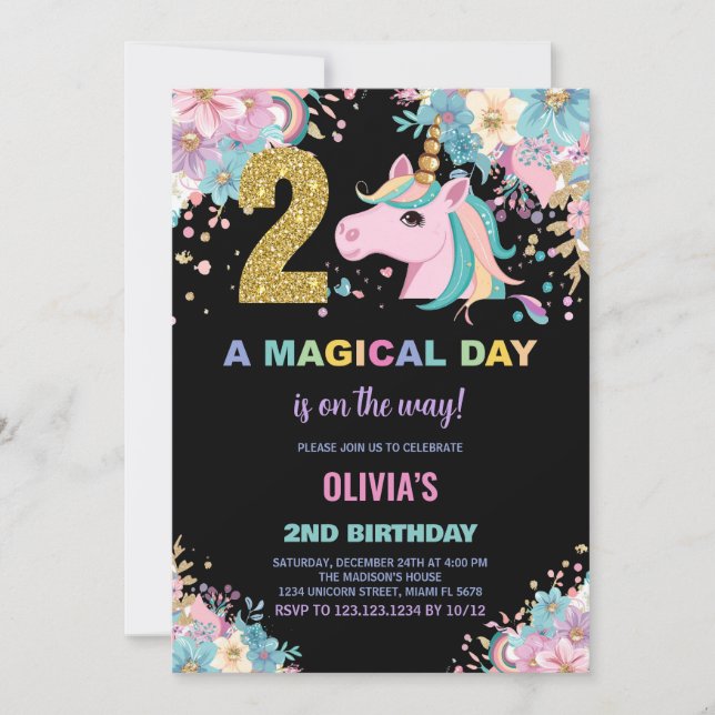 Convites de Aniversário do Unicorn do segundo aniv (Frente)