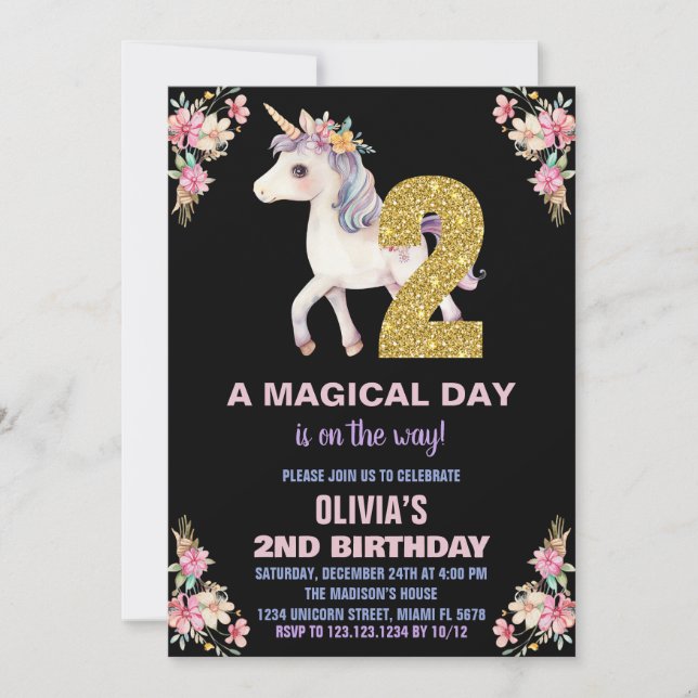 Convites de Aniversário do Unicorn Floral (Frente)