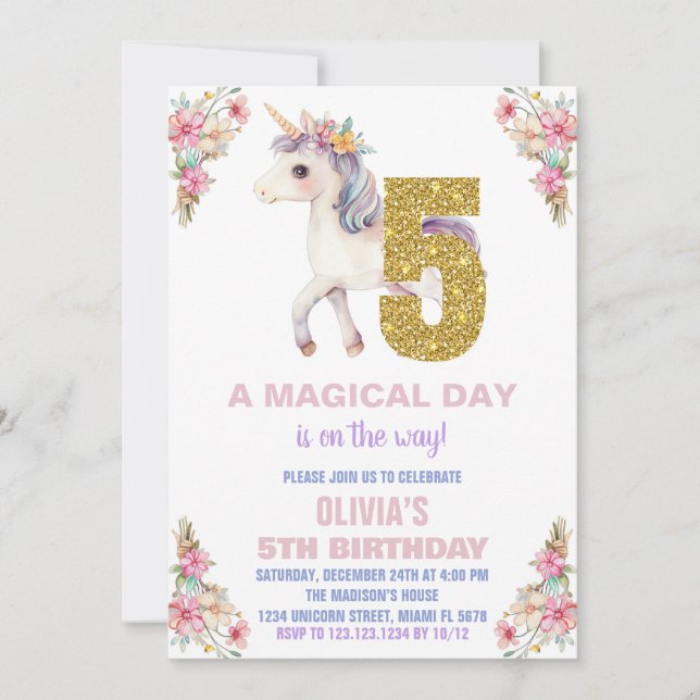 Convites de Aniversário do Unicorn Floral (Frente)