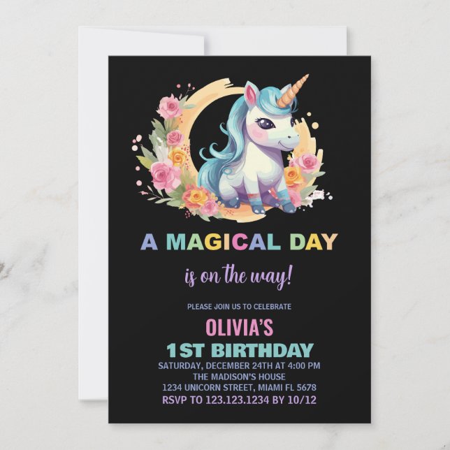 Convites de Aniversário do Unicorn Floral (Frente)