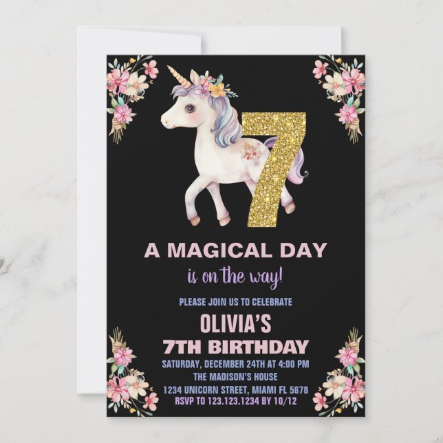 Convites de Aniversário do Unicorn Floral (Frente)