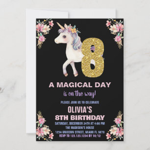 Convites de Aniversário do Unicorn Floral