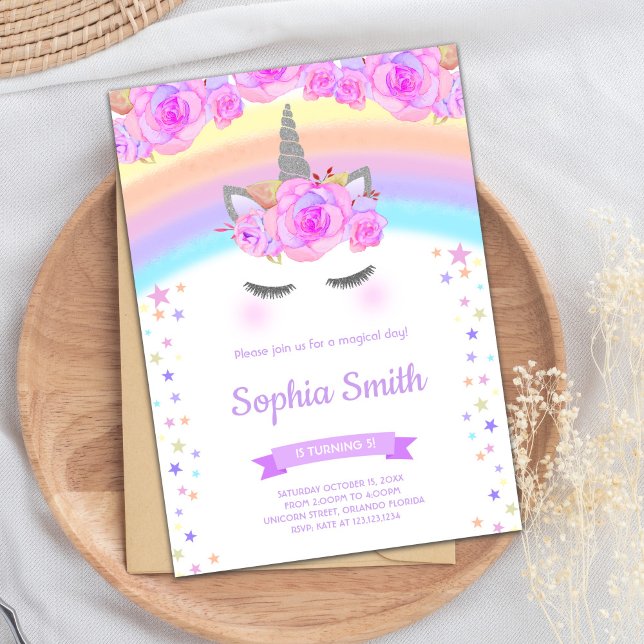 Convites de Aniversário do Unicorn Purple Floral (Purple Floral Unicorn Birthday Invitations)