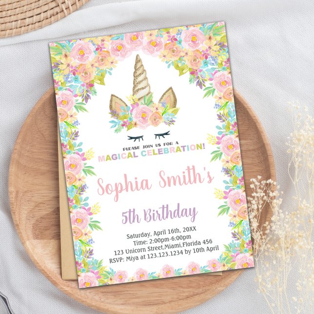 Convites de Aniversário do Unicórnio Branco Floral (Floral White Unicorn Birthday Invitations)