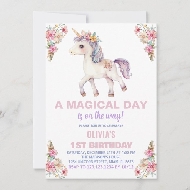 Convites de Aniversário do Unicórnio do Dia Mágico (Frente)