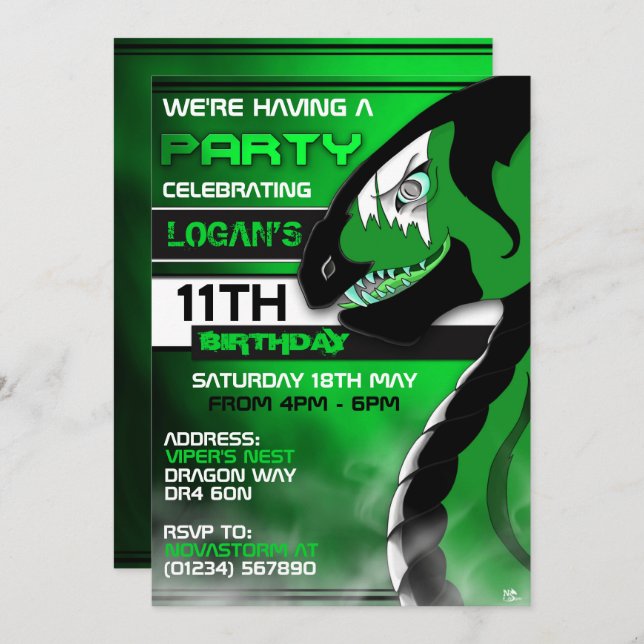 Convites de aniversário do Venomo Dragon (Frente/Verso)