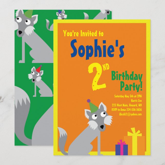 Convites de aniversário do Wolf Animal Kid (Frente/Verso)
