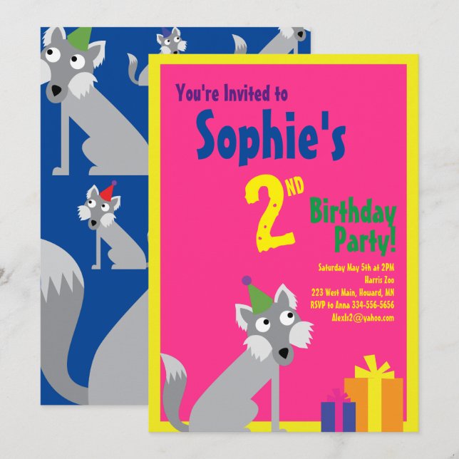 Convites de aniversário do Wolf Animal Kid (Frente/Verso)