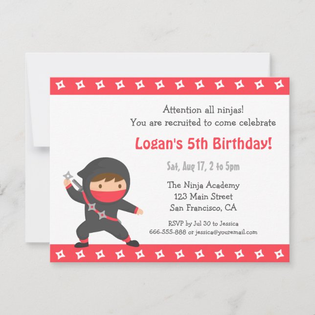 Convites de Aniversário dos Lindos Meninos Ninjas (Frente)