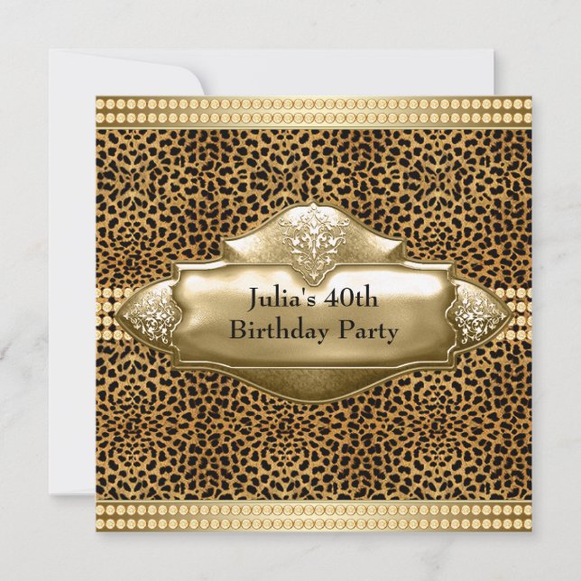 Convites de Aniversário Elegantes de Leopardo (Frente)