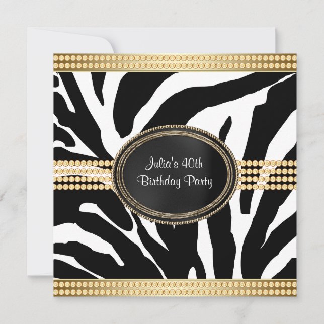 Convites de Aniversário Elegantes de Zebra (Frente)