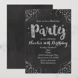 Convites de Aniversário Elegantes Preto e Prata