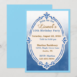 Convites de Aniversário em Aquarela Azul Elegante