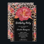 Convites de aniversário Florais de Impressão Anima<br><div class="desc">Um design de flores rosa-quentes e manchas-leopardo pretas extremamente divertidas em um fundo esticado. Perfeito para convites de aniversário DE QUALQUER ANO para adultos, convites de aniversário de Quinceañera, convites de 10 anos ou qualquer outra ocasião, basta mudar a redação para ajustado do seu evento. Veja COORDENANDO itens em nossa...</div>