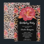 Convites de aniversário Florais de Impressão Anima<br><div class="desc">Um design de flores rosa-quentes e manchas-leopardo pretas extremamente divertidas em um fundo esticado. Perfeito para convites de aniversário DE QUALQUER ANO para adultos, convites de aniversário de Quinceañera, convites de 10 anos ou qualquer outra ocasião, basta mudar a redação para ajustado do seu evento. Veja COORDENANDO itens em nossa...</div>
