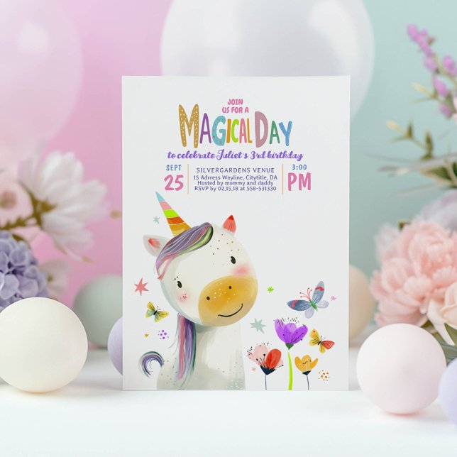 Convites de Aniversário Mágico do Partido Unicórni (Pastel Unicorn Birthday Invitations)