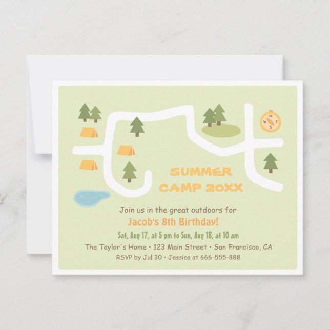 Convites de Aniversário Mapa do Local de Acampamen (Frente)