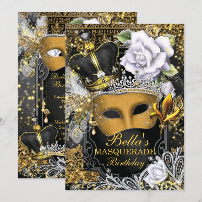 Convites de aniversário mascarada (Frente/Verso)