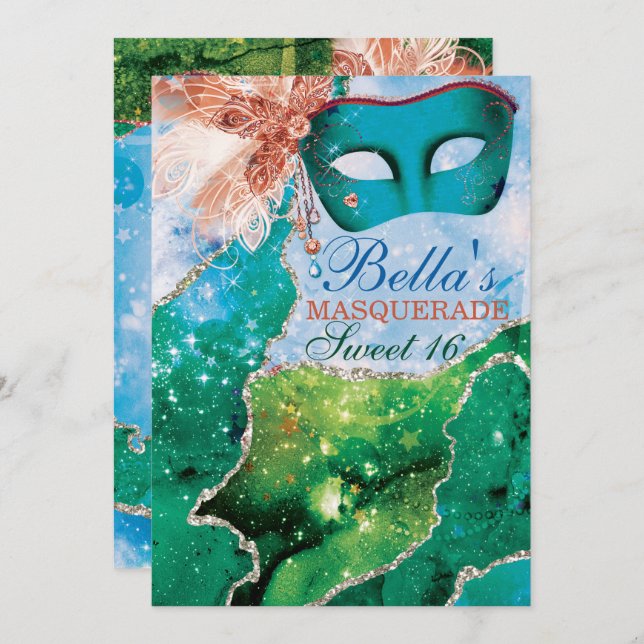 Convites de aniversário mascarada (Frente/Verso)