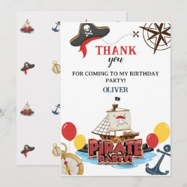 Convites de Aniversário Náuticos Piratas Obrigado