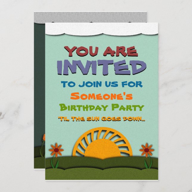 Convites de aniversário noturnos e diários (Frente/Verso)