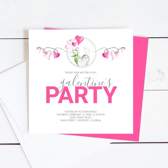 Convites de Aniversário Online Galantina em Aquare (Galentine's Day celebration ideas brunch party inspiration unique art by Victoria Grigaliunas)