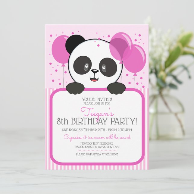 Convites de aniversário Panda Cutie Rosa (Em pé/Frente)