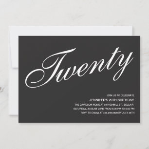 Convites de Aniversário para 20 de Preto e Branco