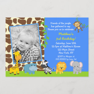 Convites de Aniversário para Animais do Zoo Safar
