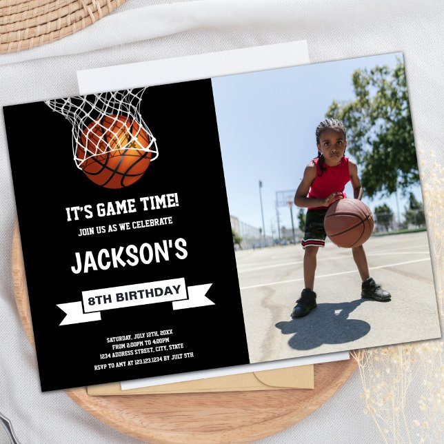 Convites de Aniversário para Basquete com Foto (Basketball Birthday Invitations with photo)