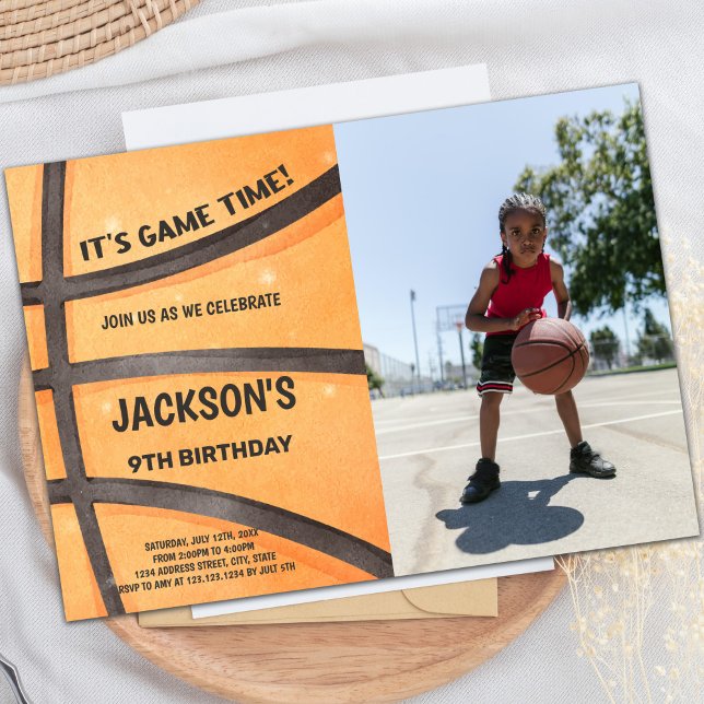 Convites de Aniversário para Basquete de cheio com (Full Basketball Birthday Invitations with photo)