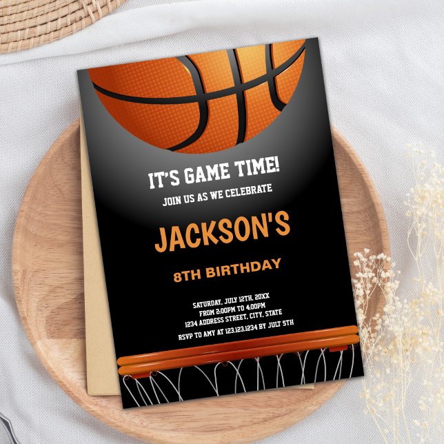 Convites de Aniversário para Basquete de Laranja N (Black Orange Basketball Birthday Invitations)