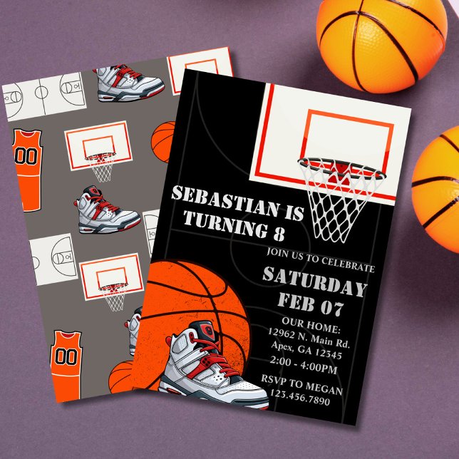 Convites de Aniversário para Basquete de Laranja N (Basketball Birthday Invitation, )