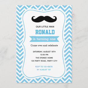 Convites de Aniversário para bigode (Blue Chevron)