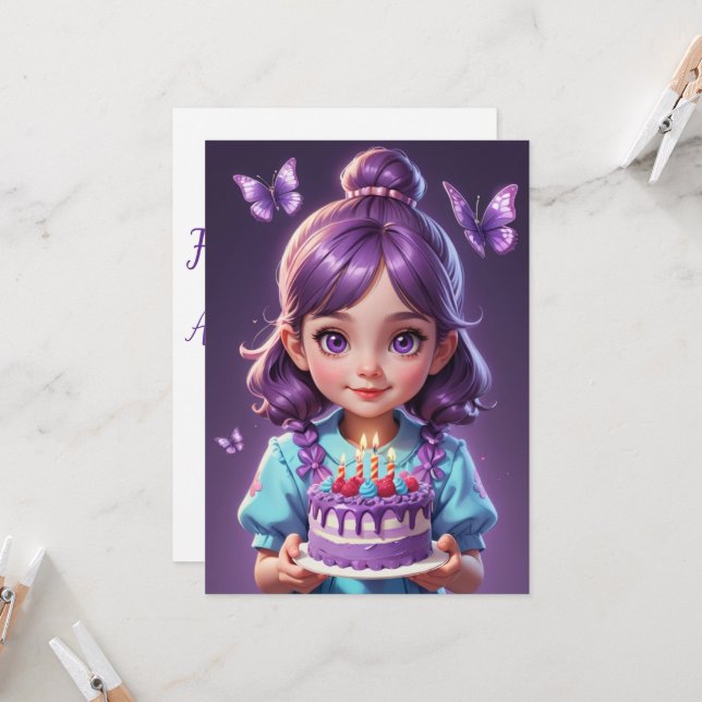 Convites de aniversário para borboletas roxas (Frente/Verso In Situ)
