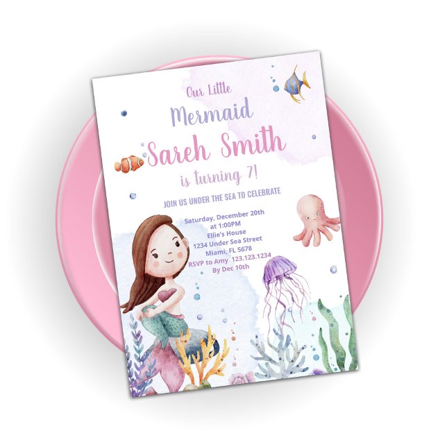 Convites de Aniversário para Cauda Roxa (Purple Mermaid Tail Birthday Invitations)
