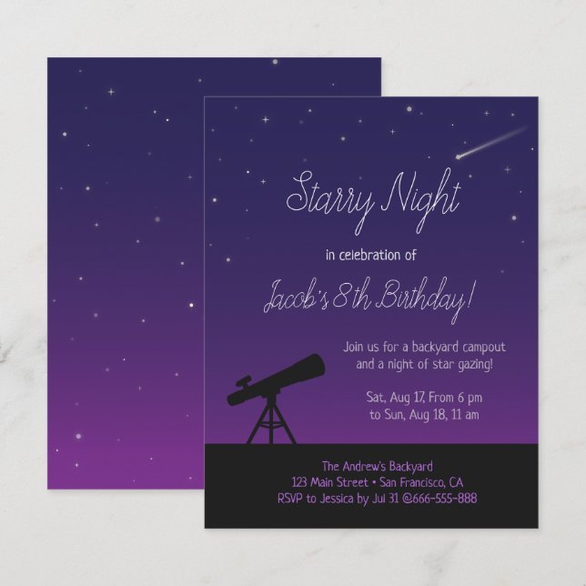 Convites de Aniversário para Crianças Astronomia N (Frente/Verso)