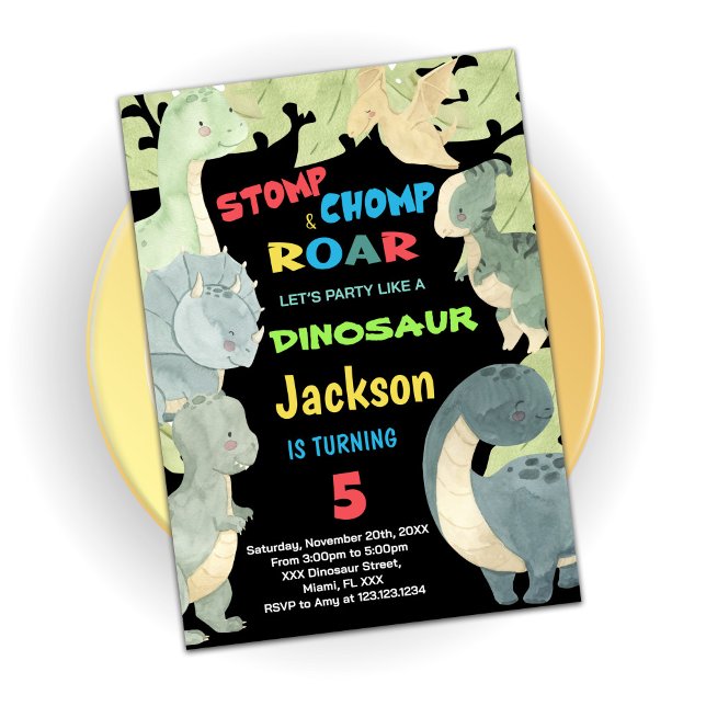Convites de Aniversário para Dinossauro Verde Amar (Criador carregado)