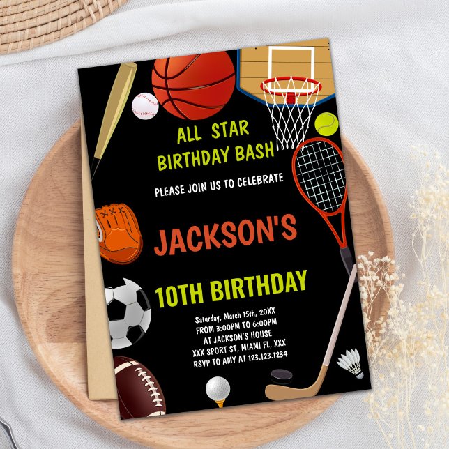 Convites de Aniversário para Esporte Negro Laranja (Brown Orange Black Sports Birthday Invitations)